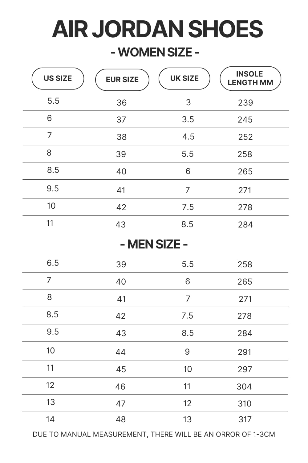 Air Jordan Shoes Size Chart - Gintama Shop