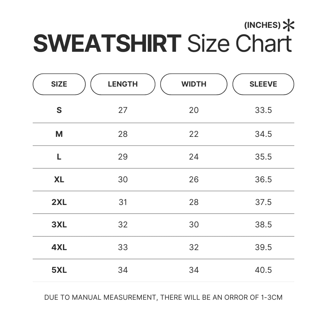 Sweatshirt Size Chart - Gintama Shop