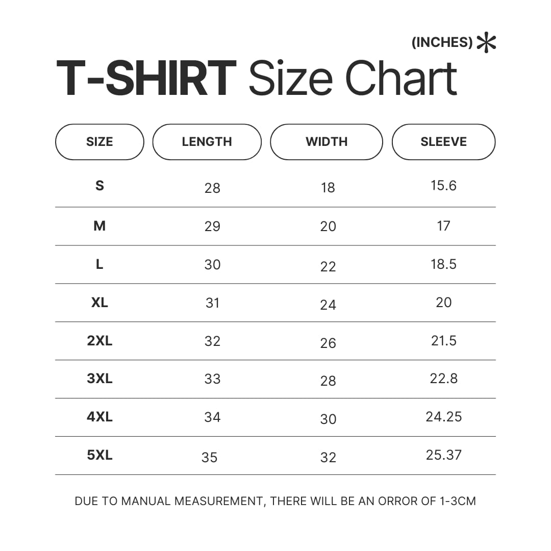 T shirt Size Chart - Gintama Shop