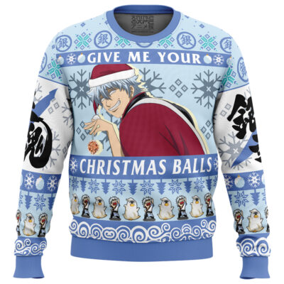 Give Me Your Christmas Balls Gintama Ugly Christmas Sweater FRONT mockup - Gintama Shop