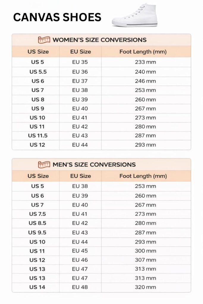 High Top Canvas Shoes Size Chart - Gintama Shop